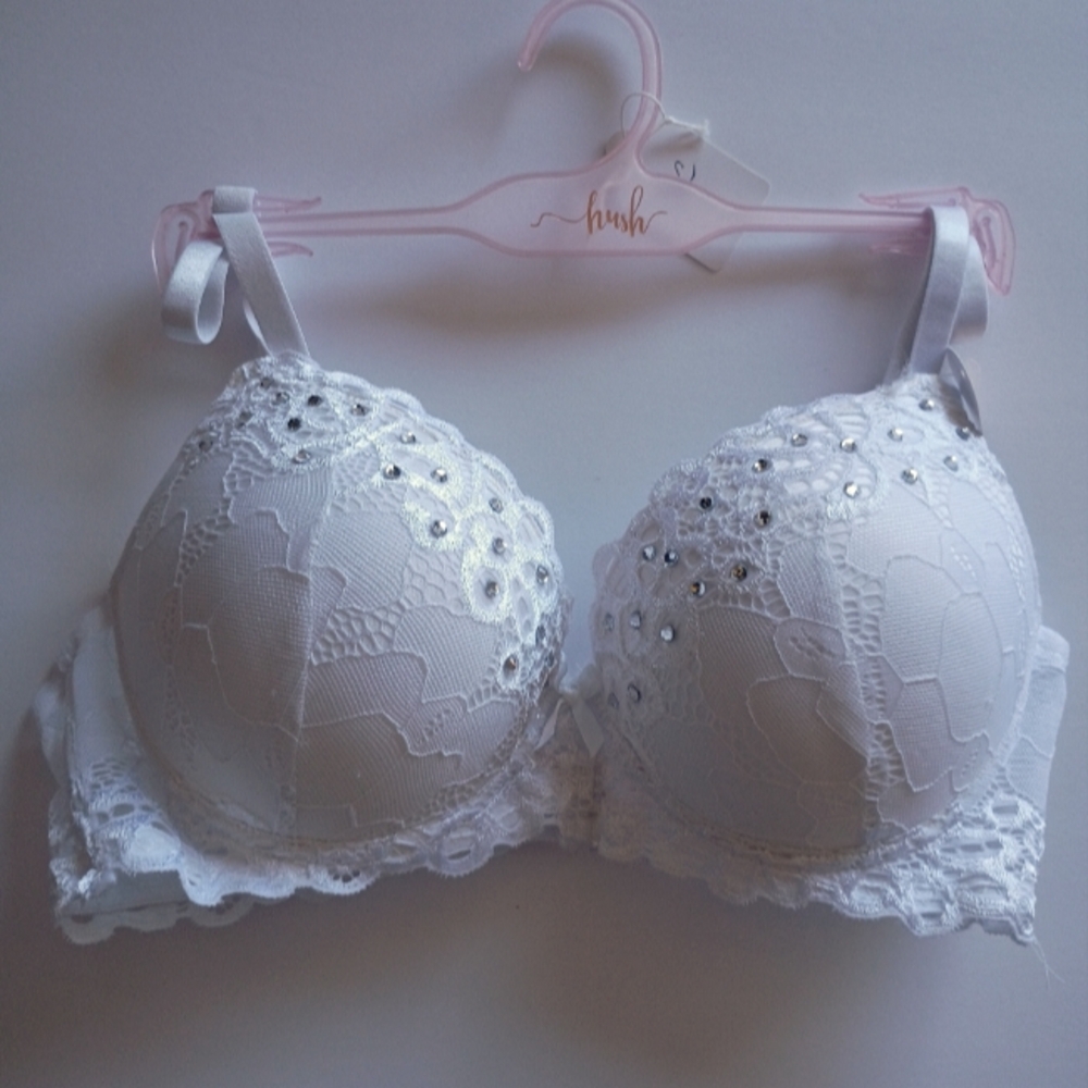 White Lace Embellished Bra